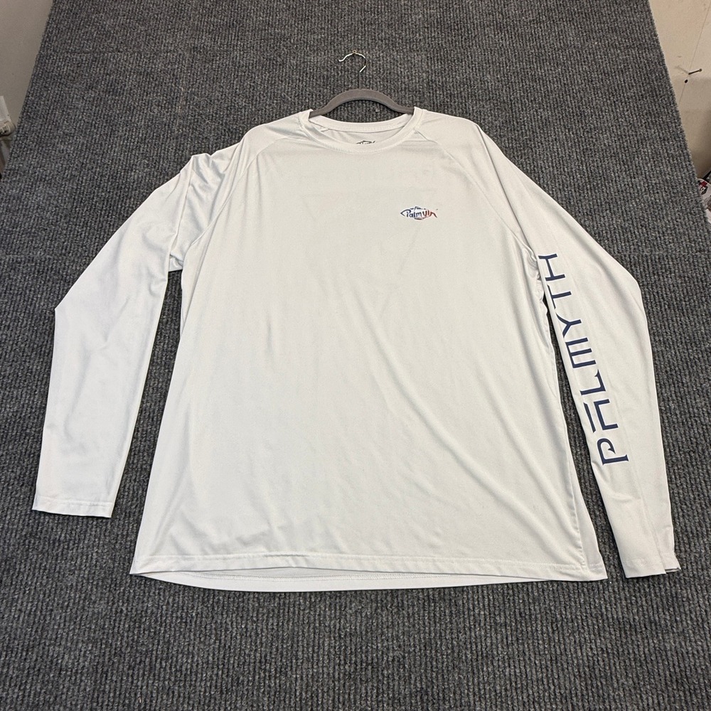 Palmyth Mens Long Sleeve Fishing Shirt White American Flag Fish Graphic Size XL